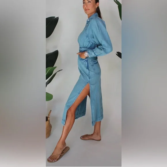 knee length dresses for ladies Free People Mad Love Denim Midi Dress – Salt and Freckles main image 0
